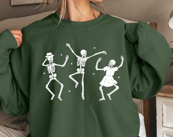 Dancing Skeleton Sweatshirt, Skeleton Halloween Shirt, Womens Halloween Shirt, Halloween Party Shirt, Cute Halloween Gift, Fall Graphic Tee