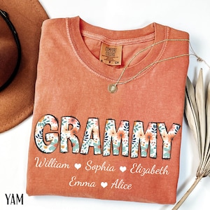 Personalized Grammy Shirt with Grandkids Names, Floral Grammy T-Shirt, Grammy Gifts, Mother&#39;s Day Shirt, Custom Kids Names Grandma Shirt