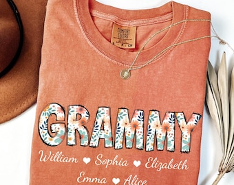 Personalized Grammy Shirt with Grandkids Names, Floral Grammy T-Shirt, Grammy Gifts, Mother's Day Shirt, Custom Kids Names Grandma Shirt