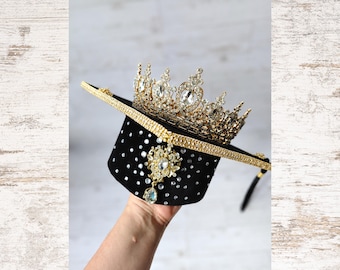 Crystal Rhinestone Graduation Cap, Gold Jeweled Mortarboard Topper, Custom Keepsake