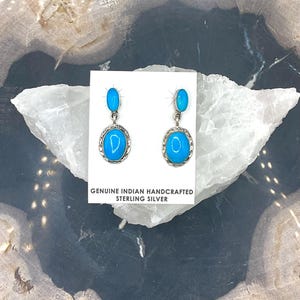 Navajo Handmade Sterling Silver Kingman Turquoise Earrings Made By Verley Betone
