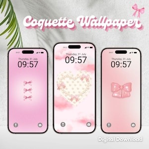 6 papéis de parede para celular charmosos – Estética rosa, corações, laços e nuvens, telas de bloqueio fofas e femininas (1170×2532 JPG)