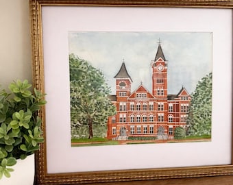 Lámina de graduación de la Universidad de Auburn: Acuarela de Samford Hall