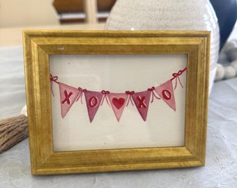 Mini bannière aquarelle originale peinte à la main, décoration de la Saint-Valentin
