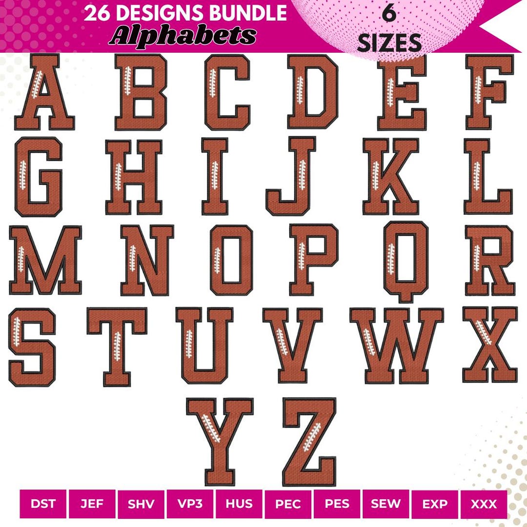 26 Football Alphabets Embroidery Designs Bundle, Sport Style Letters ...