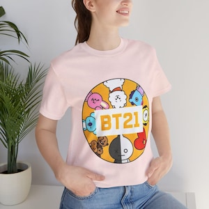 Cute BT21 Graphic Tee for Fans, Unisex T-Shirt for Fun Casual Wear, Perfect Gift for Birthdays and Holidays, K-Pop Merchandise