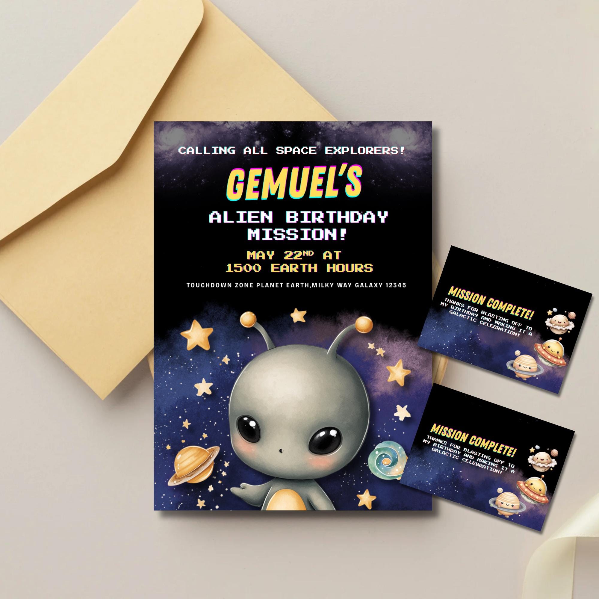 Editable Alien Birthday Invitation Template, UFO Spaceship Kid's Party ...