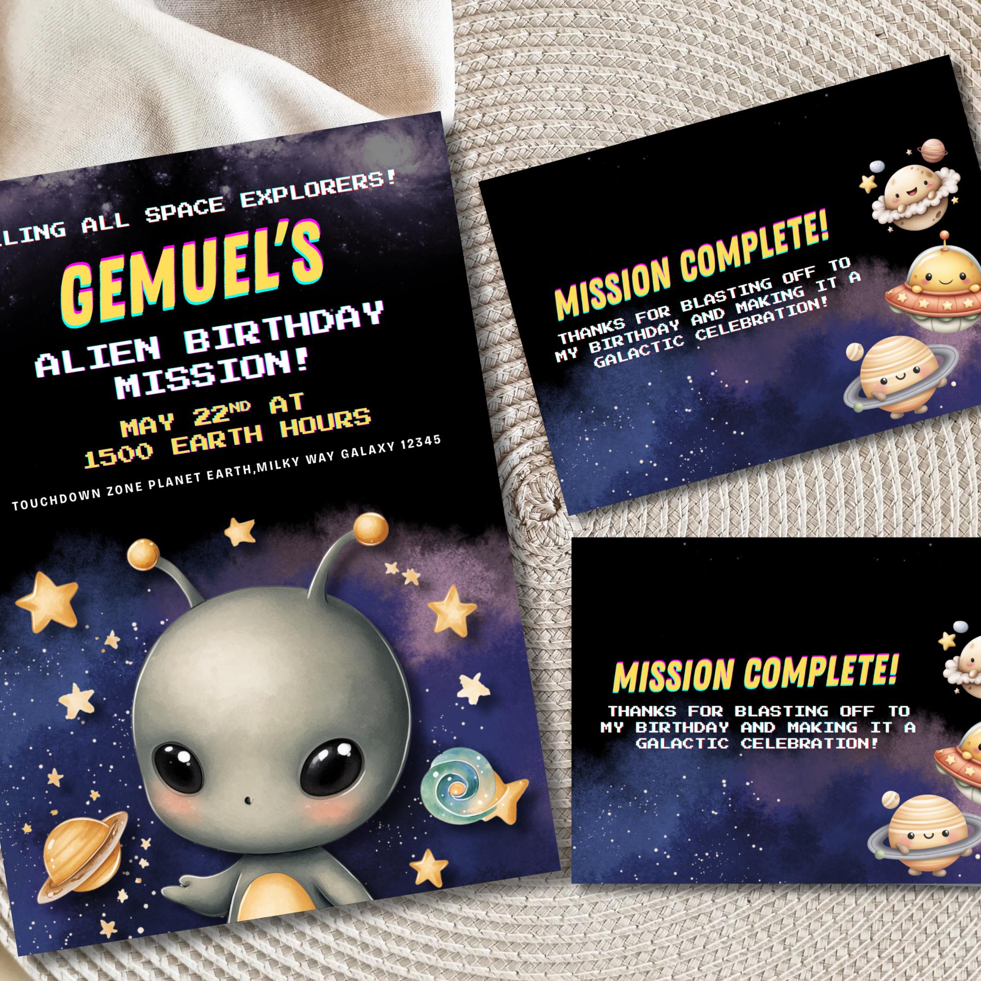 Editable Alien Birthday Invitation Template, UFO Spaceship Kid's Party ...