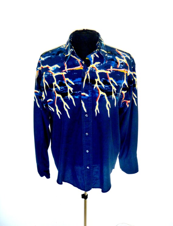 Navy Western Pearl Snap Button Down 