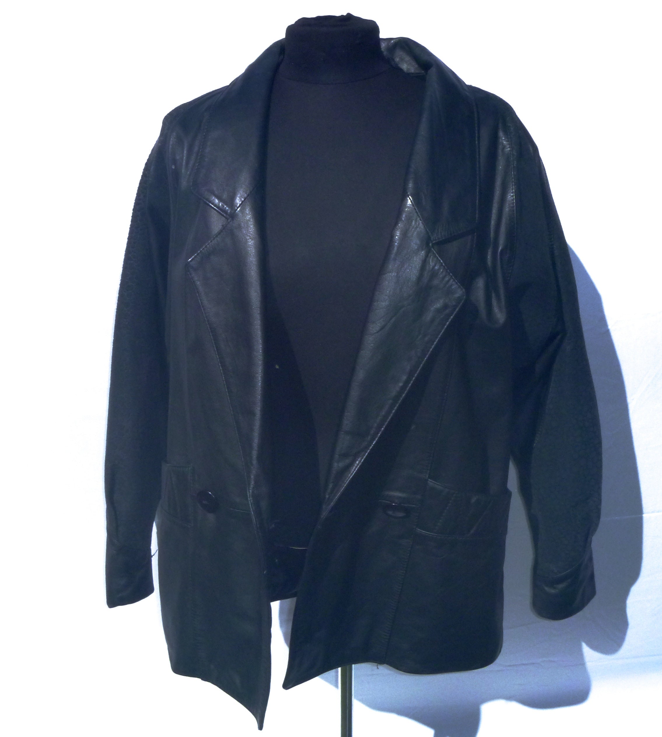 Vintage 80s Black Bat-wing Leather Jacket With Embossed Suede - Etsy Israel