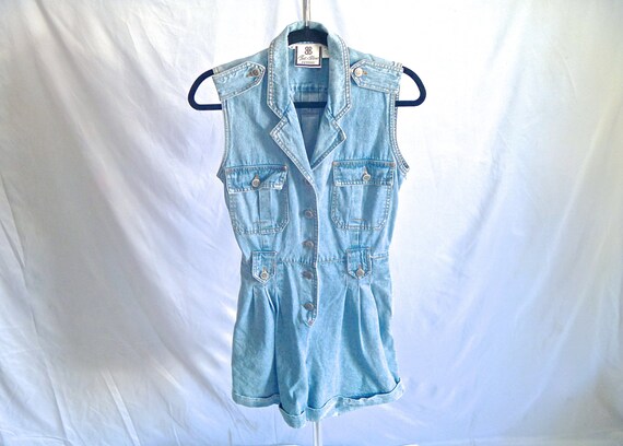 Vintage 90's Denim Romper Button-Down Romper with