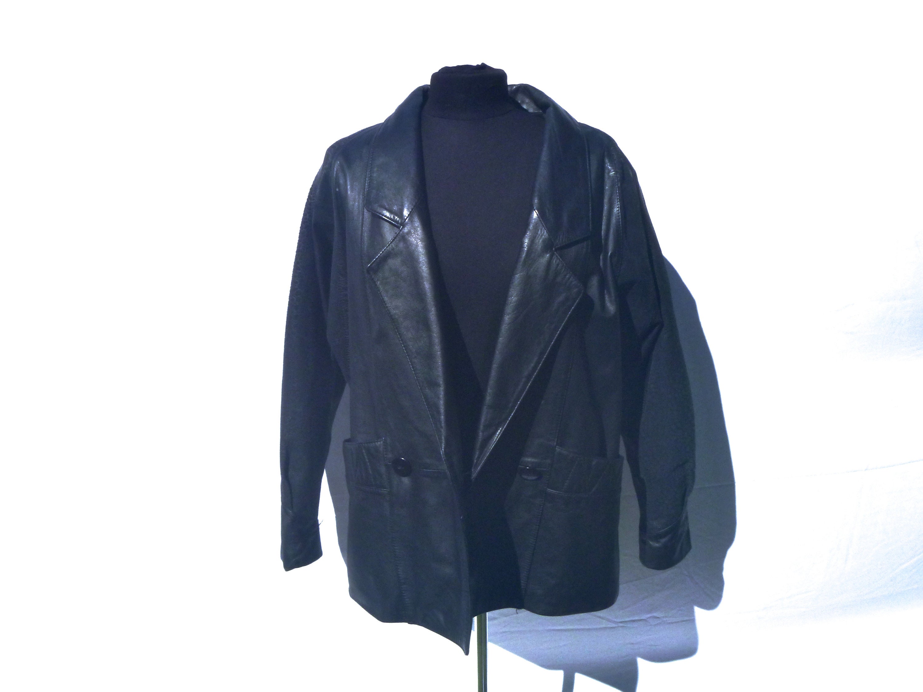 Vintage 80s Black Bat-wing Leather Jacket With Embossed Suede - Etsy Israel