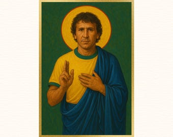 San Zico / Serie Juego Sagrado / Lámina de fútbol de Brasil, Regalos de fútbol, Póster deportivo, Póster de jugador de fútbol, Arte mural de fútbol