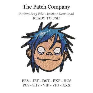 Embroidery File Matrix Design 2D Gorillaz Blue Hair Cartoon Embroidery File Gorillaz Singer Blue Haired Character