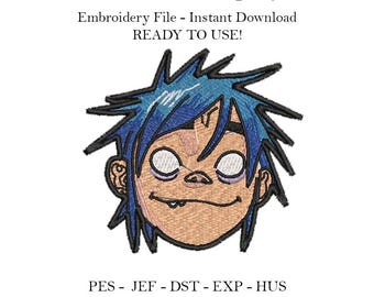 Embroidery File Matrix Design 2D Gorillaz Blue Hair Cartoon Embroidery File Gorillaz Singer Blue Haired Character
