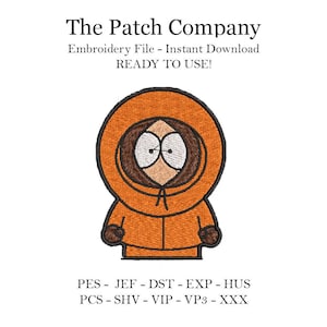 Puede incluir: Un parche bordado naranja con un personaje de dibujos animados con capucha y guantes marrones. El parche es de "The Patch Company" y es un archivo de bordado listo para usar. También se incluye el texto "READY TO USE!"