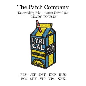 May include: Embroidered patch of a yellow and blue juice box with a red straw. The juice box says "LYRICAL LEMONADE" and "100% REAL MUSIC".