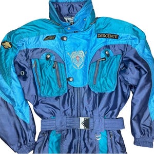 Vtg Mens Descente Ski Suit Snowsuit One Piece Snow Bib Retro Medium