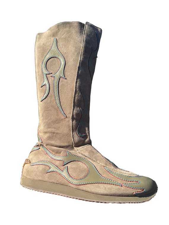 Vintage Rare Y2K Jette Joop Tribal Knee High Boots Suede Leather Archive 90s Designer Sneakers Boots EU 40.5 US 9