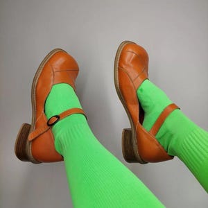 Vintage Tiggers Orange Leather Chunky Heels Mary Jane Shoes EU 41 US 9.5 UK 7