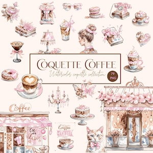Coquette Png cliparts, Art coquette coffee clipart, digital stickers, coffee png clipart, watercolor bundle,Digital art, coquette aesthetics