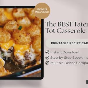 The BEST Tater Tot Casserole Druckbare Rezeptkarte Download, PDF-Rezept-Download, Abendessen Rezept, Familienessen