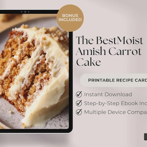 Le meilleur gâteau aux carottes moelleux amish carte de recette imprimable téléchargement PDF, recette de gâteau, recette de gâteau d'anniversaire
