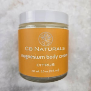 Crème pour le corps aux agrumes et au magnésium (4 oz liq.) pour soulager les courbatures et les douleurs musculaires, favoriser la relaxation et améliorer le sommeil, avec des huiles essentielles