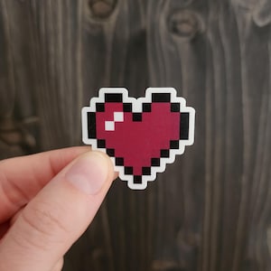 Pixel heart sticker | Video game, cute vinyl sticker, laptop, journal, planner, water bottle, phone case, retro, gaming, kawai, pixel art