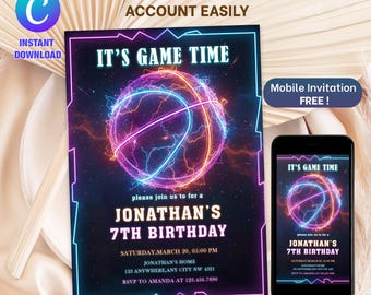 Basketball Birthday Invitation, Sports Birthday Invitation, Sports Theme, Kids Birthday Party, Printable Basketball Invites, Editable Canva