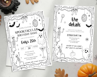 Gothic Halloween Party Invitation: Hand-Drawn, Editable Canva Template