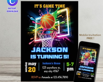 Basketball Birthday Invitation: Pastel Colors (Digital Download)