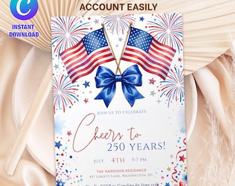 4th of July Invitation Template, USA Independence Day Invitation, Summer Party Invitation, Editable Canva BBQ Invite