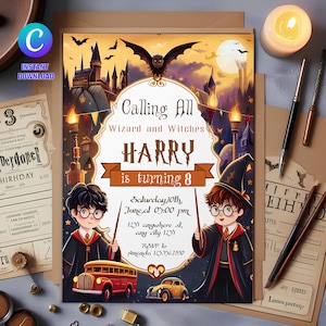 Wizard Birthday Invitation: Magical School Party, Editable Template (Digital Download)