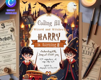Wizard Birthday Invitation: Magical School Party, Editable Template (Digital Download)