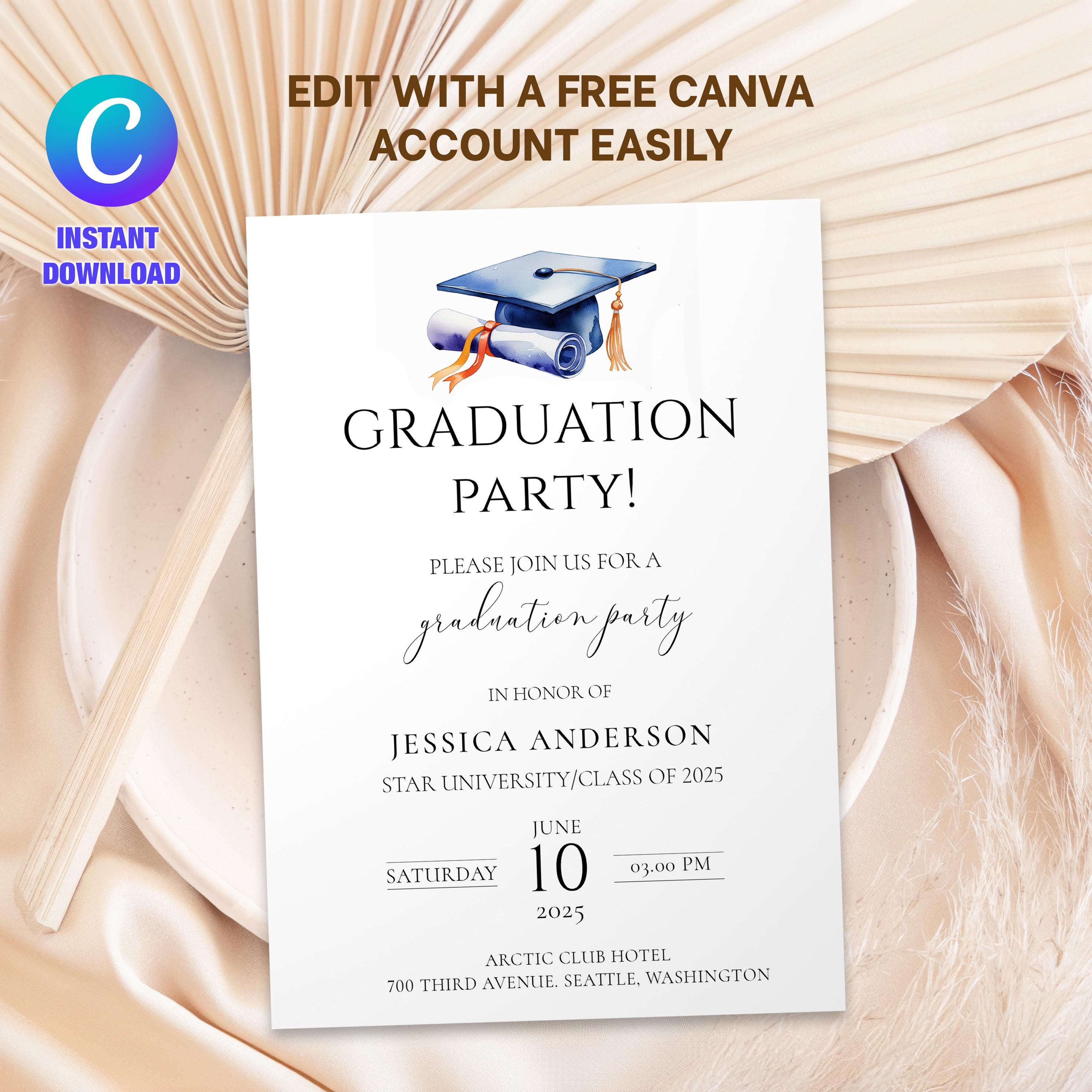 Simple Graduation Party Invite Template, BOTH 4x6 and 5x7