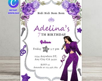 Plantilla editable de invitación de cumpleaños de Selena (digital)