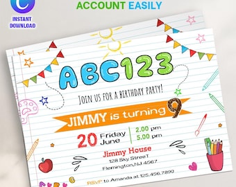 Alphabet Birthday Party Invitation: Editable Canva Template (Digital Download)