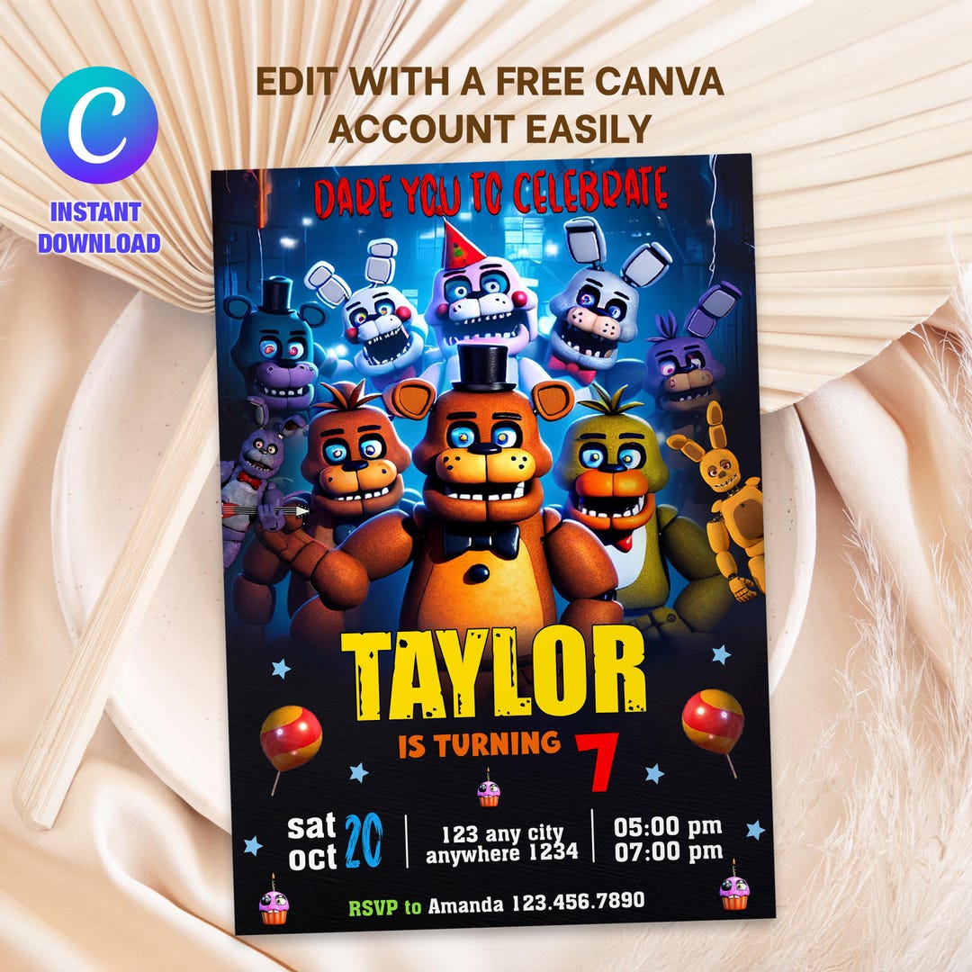 Five Nights at Freddy's Birthday Invitation: Editable Kids Party Invite ...
