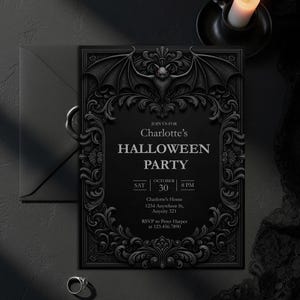 Dark Gothic Party Invitation: Elegant Black & Red Canva Template (Digital Download)