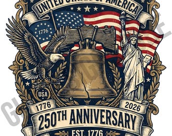 USA 250th Anniversary PNG, America 1776-2026 Patriotic Eagle Liberty Bell Design, United States 250 Years png, 4th of July Sublimation PNG