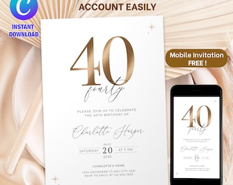 Elegante Gold 40. Geburtstagseinladung: Digitaler Download, Telefon-Version