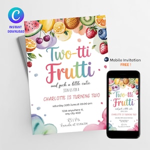 Two-tti Frutti Birthday Invitation: Editable Canva Template (5x7 Digital Download)