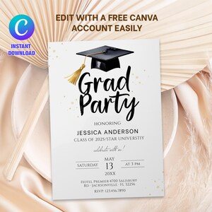 Graduation Party Invitation, Graduation Invitation, High School Graduation, Graduation Party Invite, Announcement Invitation, Canva Editable