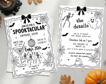 Gothic Halloween Party Invitation: Hand-Drawn, Editable Canva Template