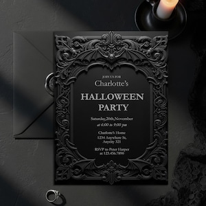 Dark Gothic Party Invitation: Elegant Black & Red Canva Template (Digital Download)