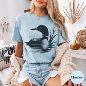 Loon T-Shirt | Bird Lover Tee | Nature & Birding Shirt | Maine Common Loon | Oversized Cotton Tee for Women | Bird Nerd Gift