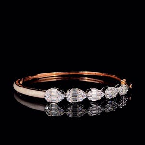 Lustre Baguette Bangle – Lab-Grown or Moissanite Pear & Oval Stones | Gold-Plated or Solid Gold | Elegant Statement Bracelet