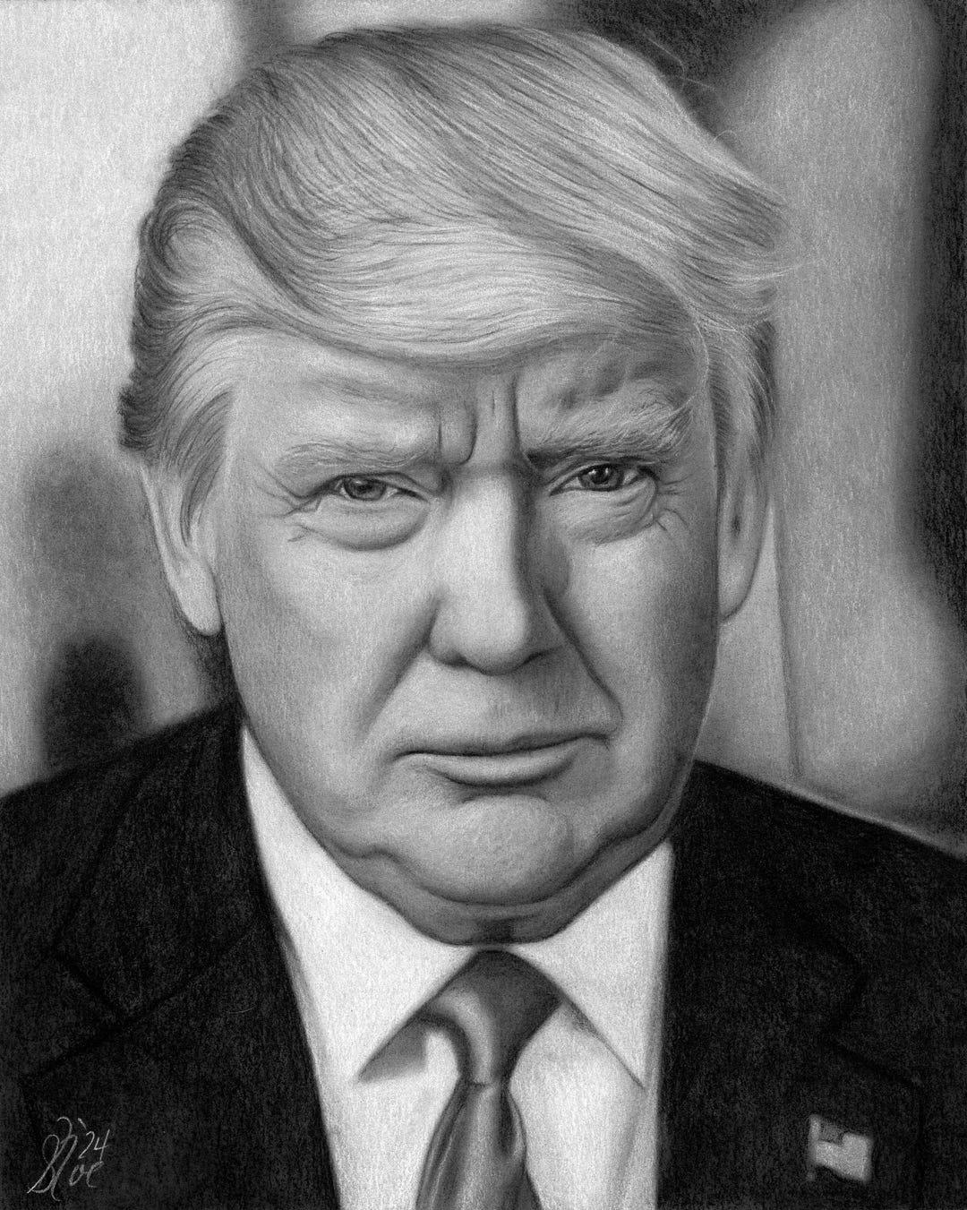 Trump Ink Drawing Donald Trump Original Charcoal and Chalk Drawing – 2024 Political Art ...