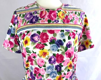 VTG Floral Midi Dress Pastel Striped Prairie Peasant Bloomcore Cottagecore 14